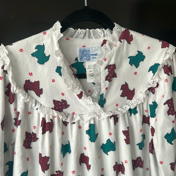Accentuette by Lanza of Salzburg Flannel Cotton Nightgown Tartan Scottie Dogs - Picture 3 of 15